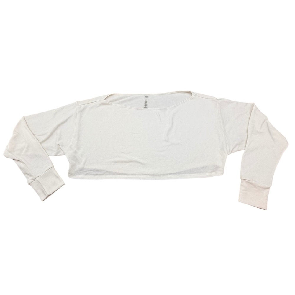 Beyond Yoga Womens Small Cream Cropped Long Sleeve Boat Neck Activewear Top